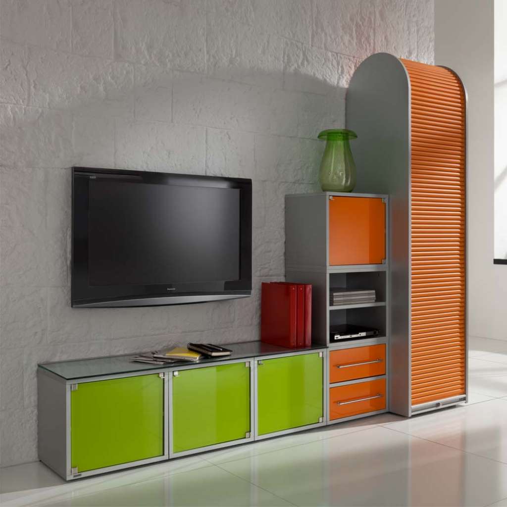 Büromöbel Kombination in Orange Grün Glas modern (3-teilig)
