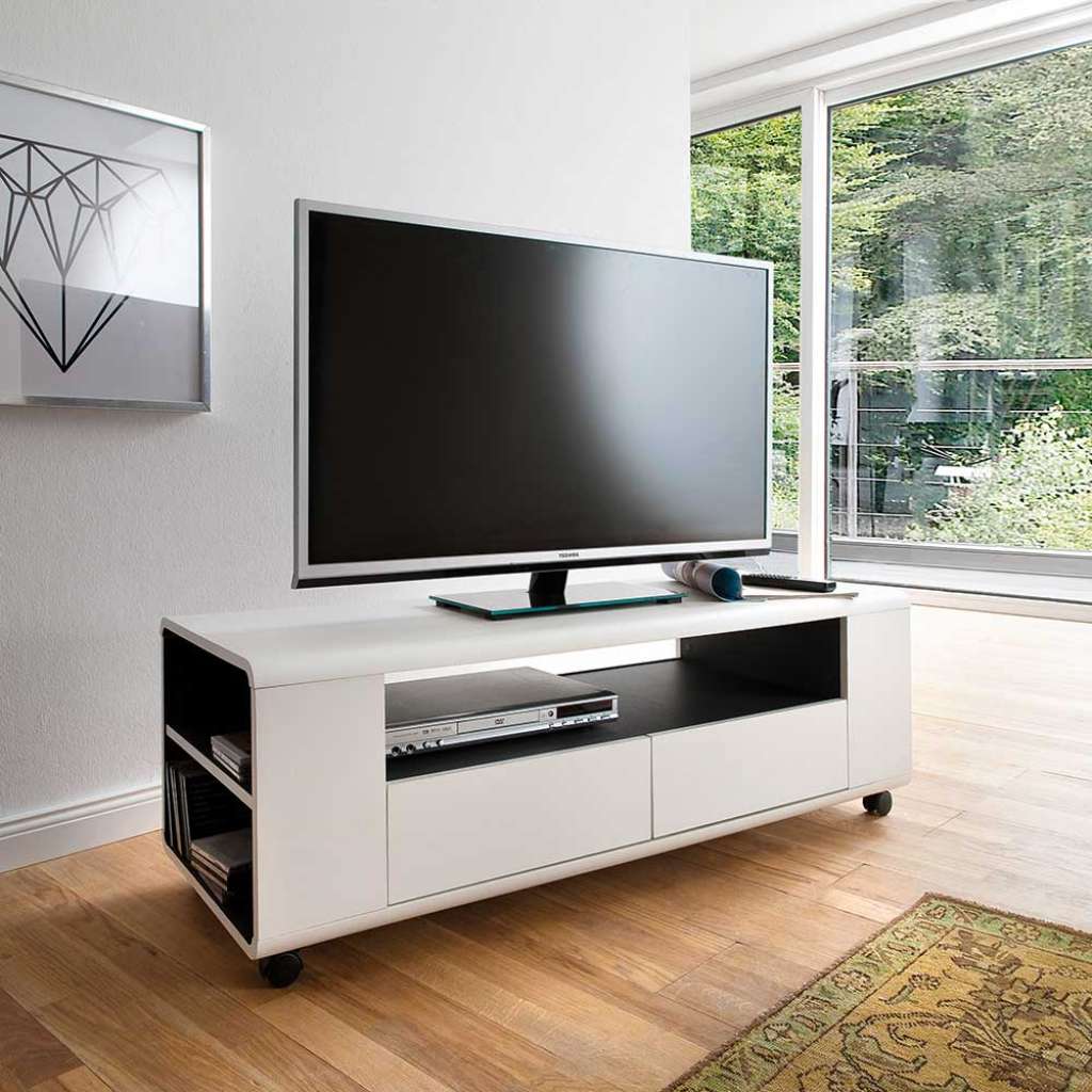 TV Unterschrank mit Rollen Weiß Anthrazit