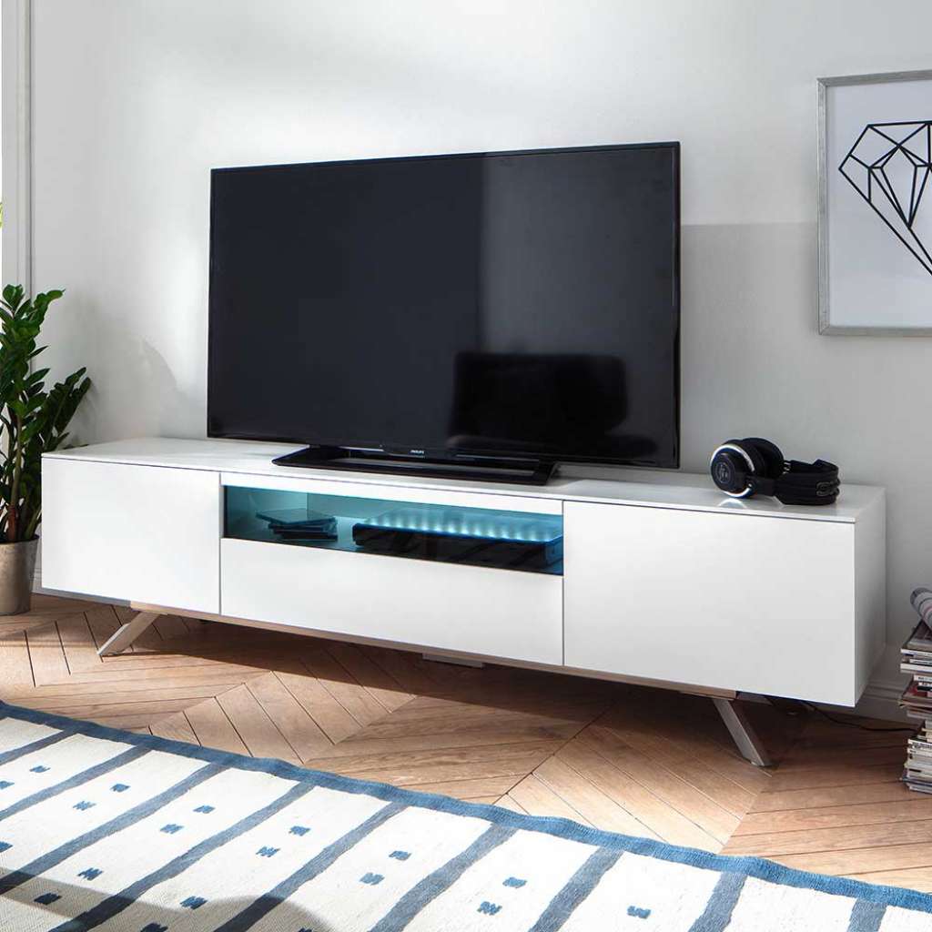 TV Board in Weiß Glas LED Beleuchtung