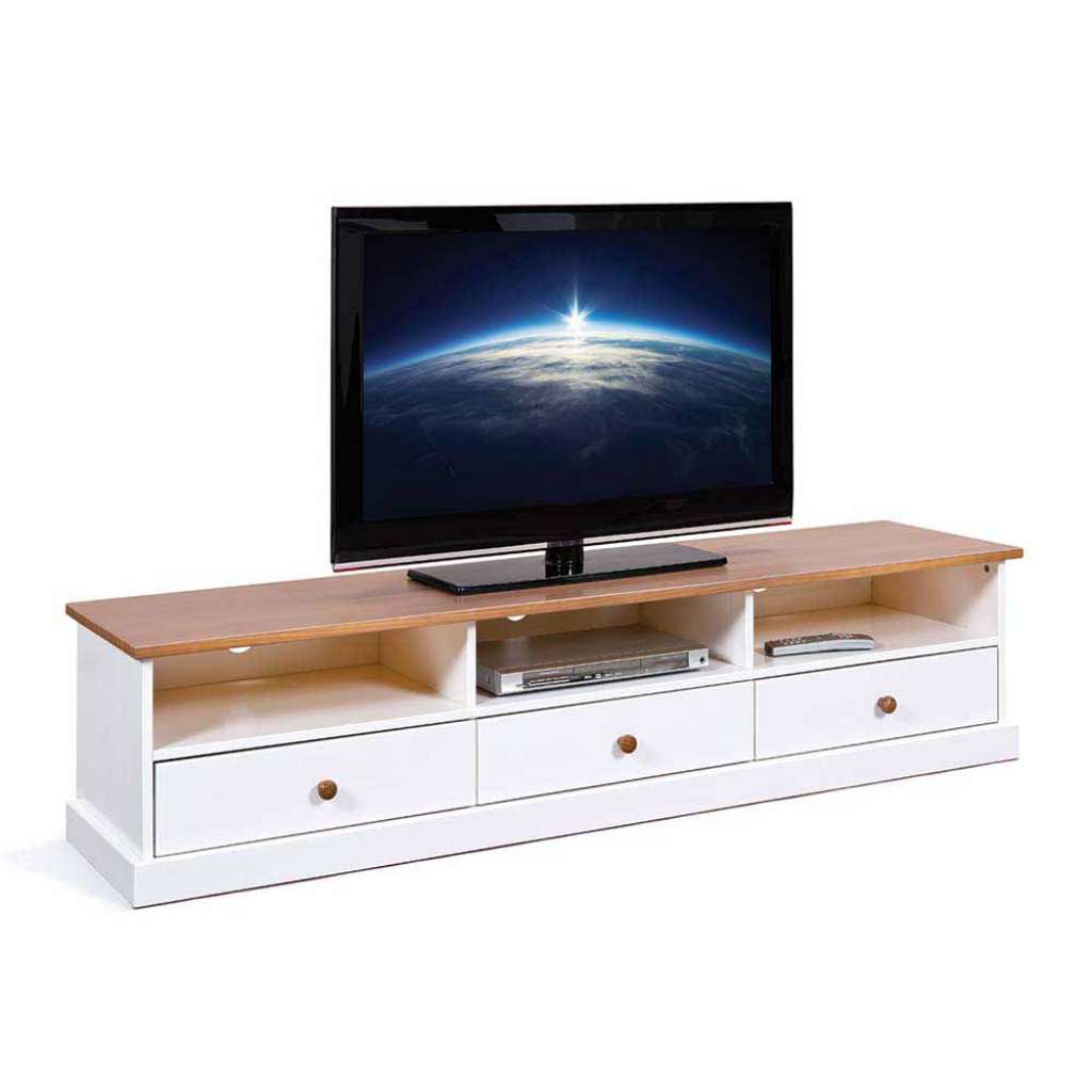 TV Board aus Kiefer Massivholz Weiß Braun