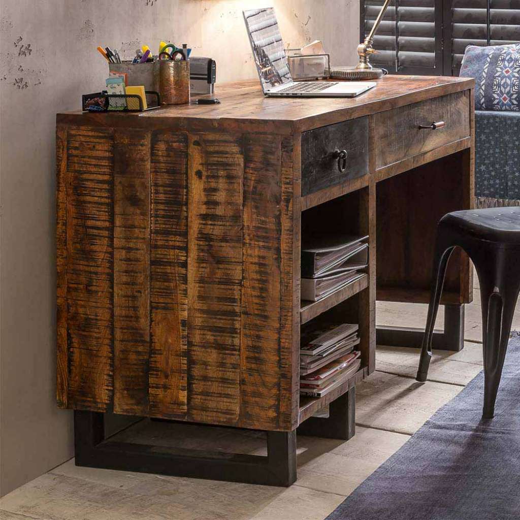 Loft Schreibtisch aus Mangobaum Recyclingholz 120 cm