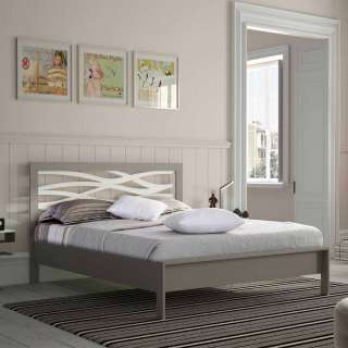 Bett in Grau Metall mit Eichenholz