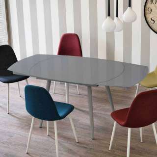 Design Küchentisch in Grau Glas abgerundet ausziehbar