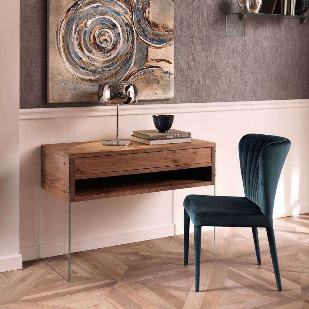PC Tisch mit Nussbaum furniert Glas