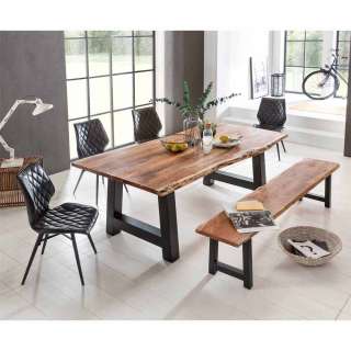 Esszimmer Tischgruppe mit Baumkantentisch und Bank Loft Design (6-teilig)