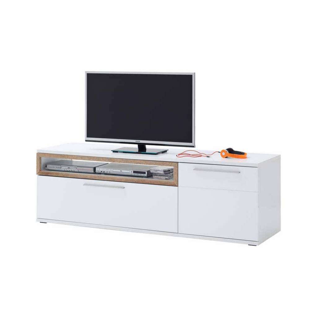 TV Unterschrank in Weiß Hochglanz Eiche 180 cm