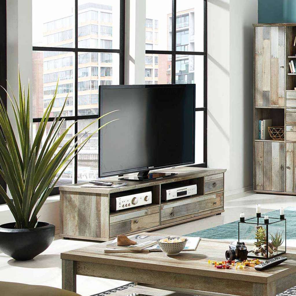 Fernsehtisch in Grau Treibholz Dekor Shabby Chic