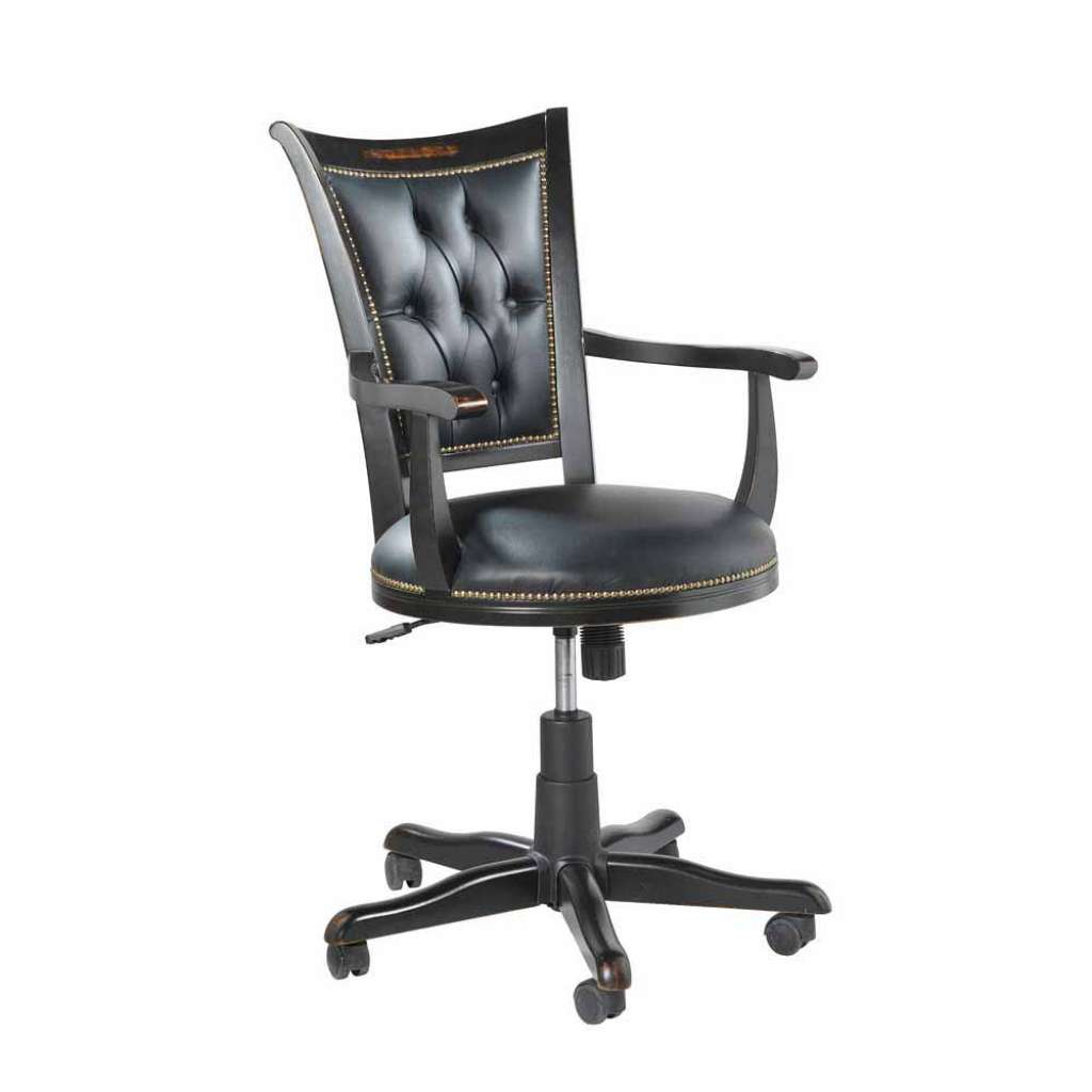 Bürostuhl in Schwarz Buche massiv Leder