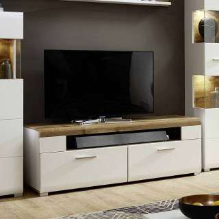 TV Board in Weiß Eiche 140 cm breit