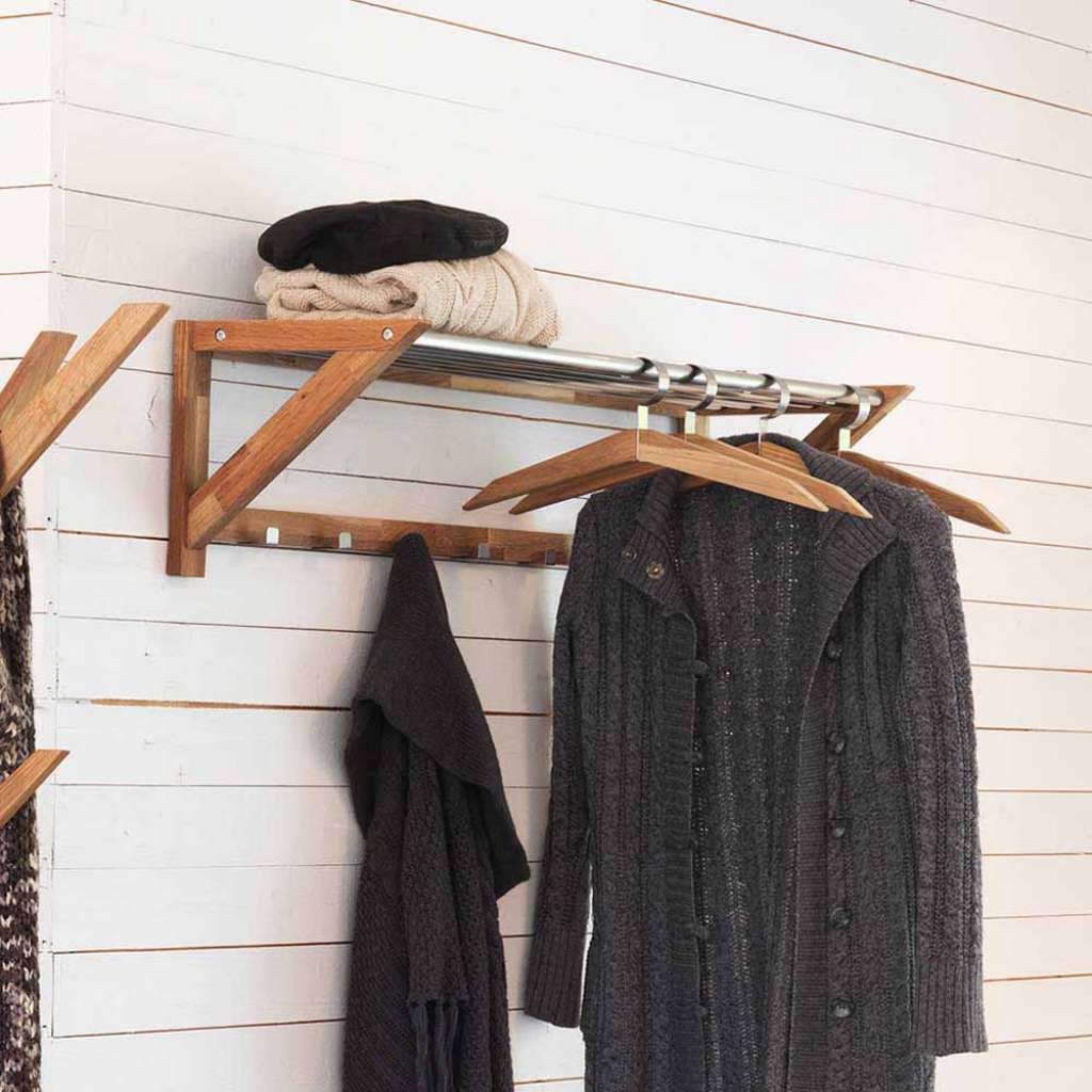 Hängegarderobe aus Eiche Massivholz Edelstahl