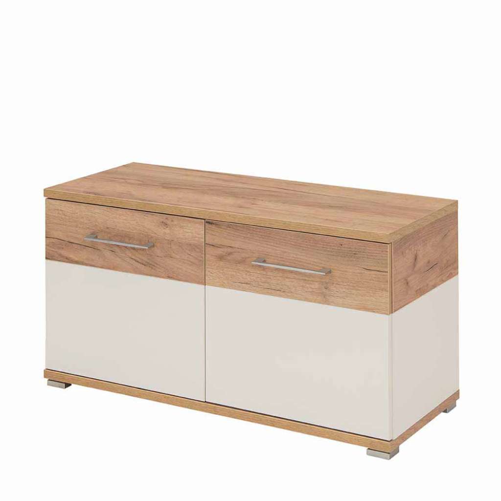 Dielenbank in Weiß Eiche mit Türen