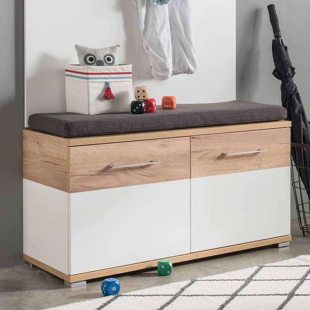 Dielenbank in Weiß Eiche 2 türig