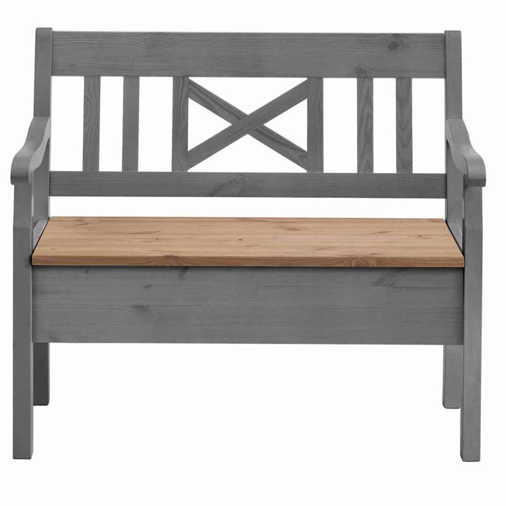 Landhaus Sitzbank mit Stauraum Grau Kiefer massiv