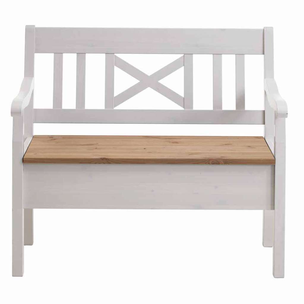 Stauraumbank in Weiß Kiefer massiv Landhaus