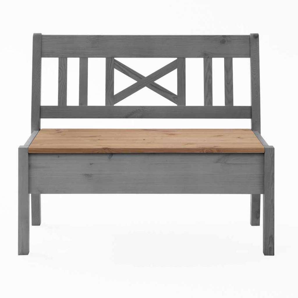 Stauraumbank in Grau Kiefer massiv gelaugt