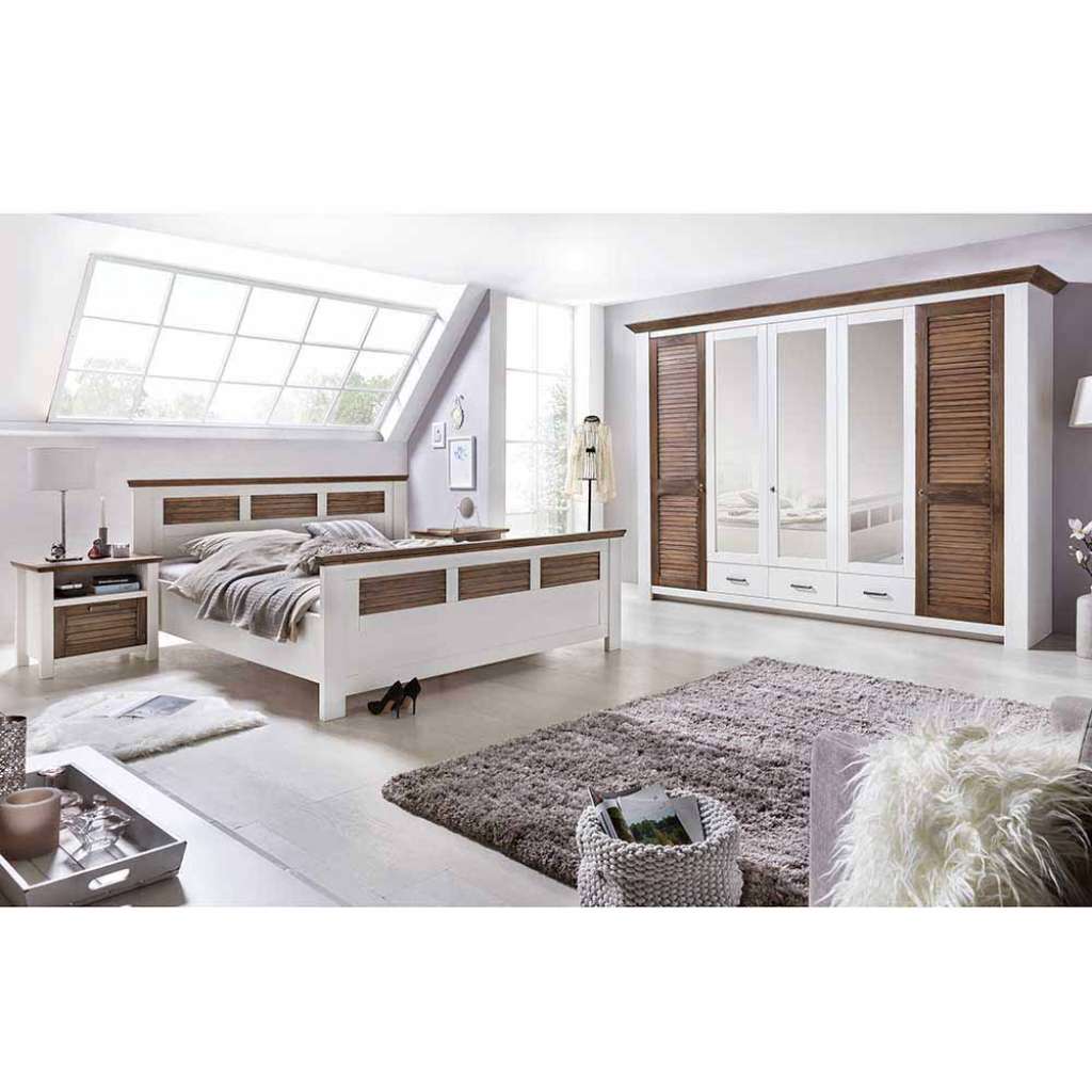 Schlafzimmer Komplettset in Weiß Kiefer Landhaus (4-teilig)