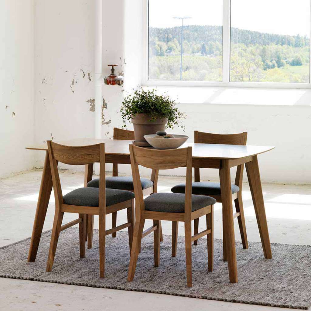 Esstisch mit Stühlen mit Eiche furniert Grau Stoff (5-teilig)