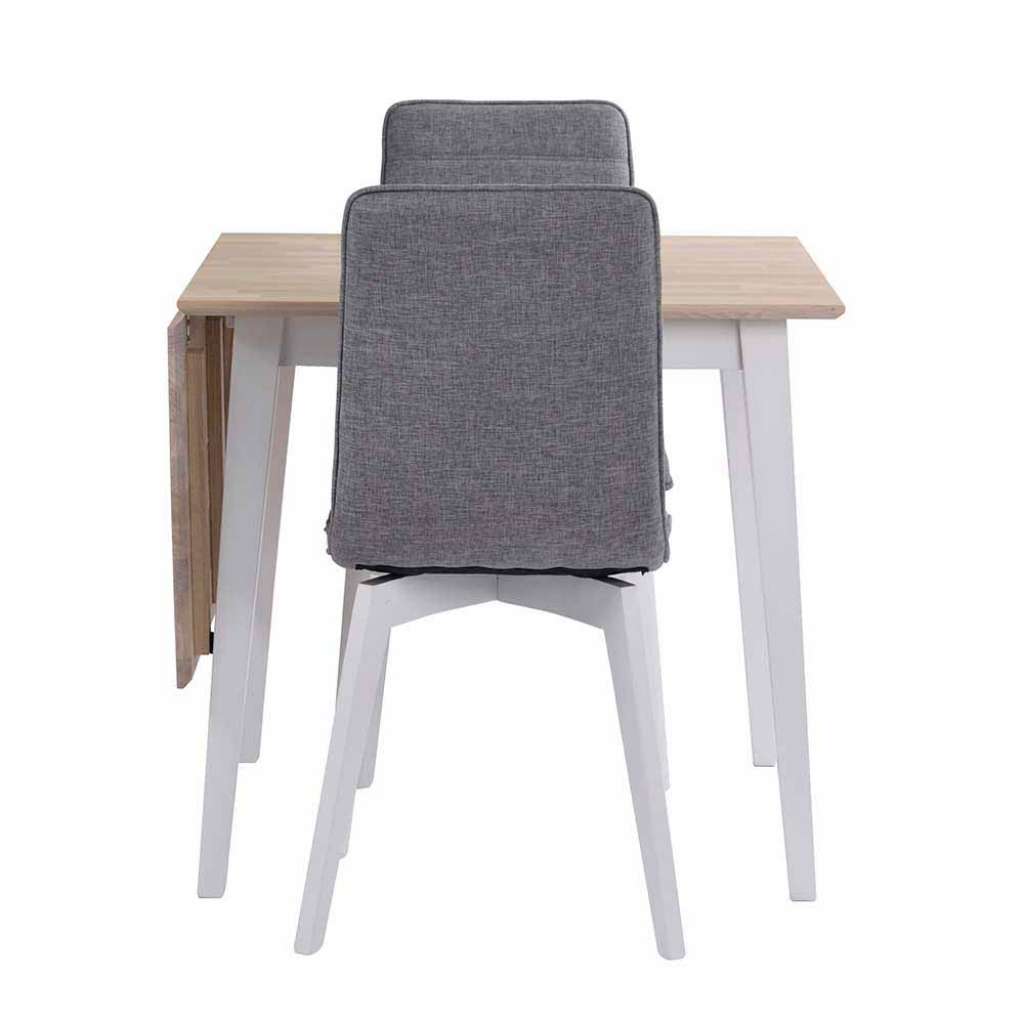 Kleine Essgruppe in Eiche White Wash und Weiß Grau Webstoff (3-teilig)