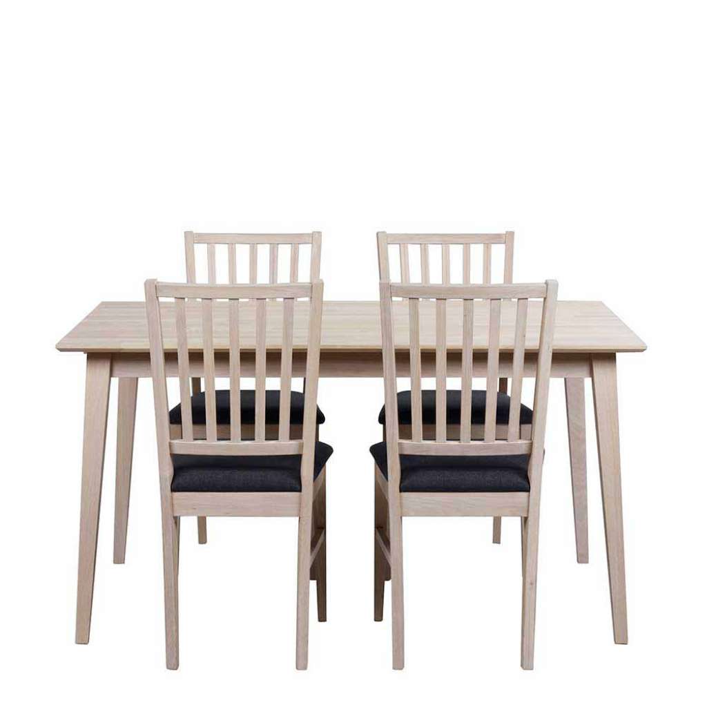Esstisch mit Stühlen in Eiche White Wash Dunkelgrau ausziehbar (5-teilig)