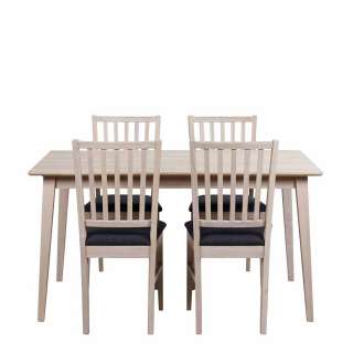 Esstisch mit Stühlen in Eiche White Wash Dunkelgrau ausziehbar (5-teilig)