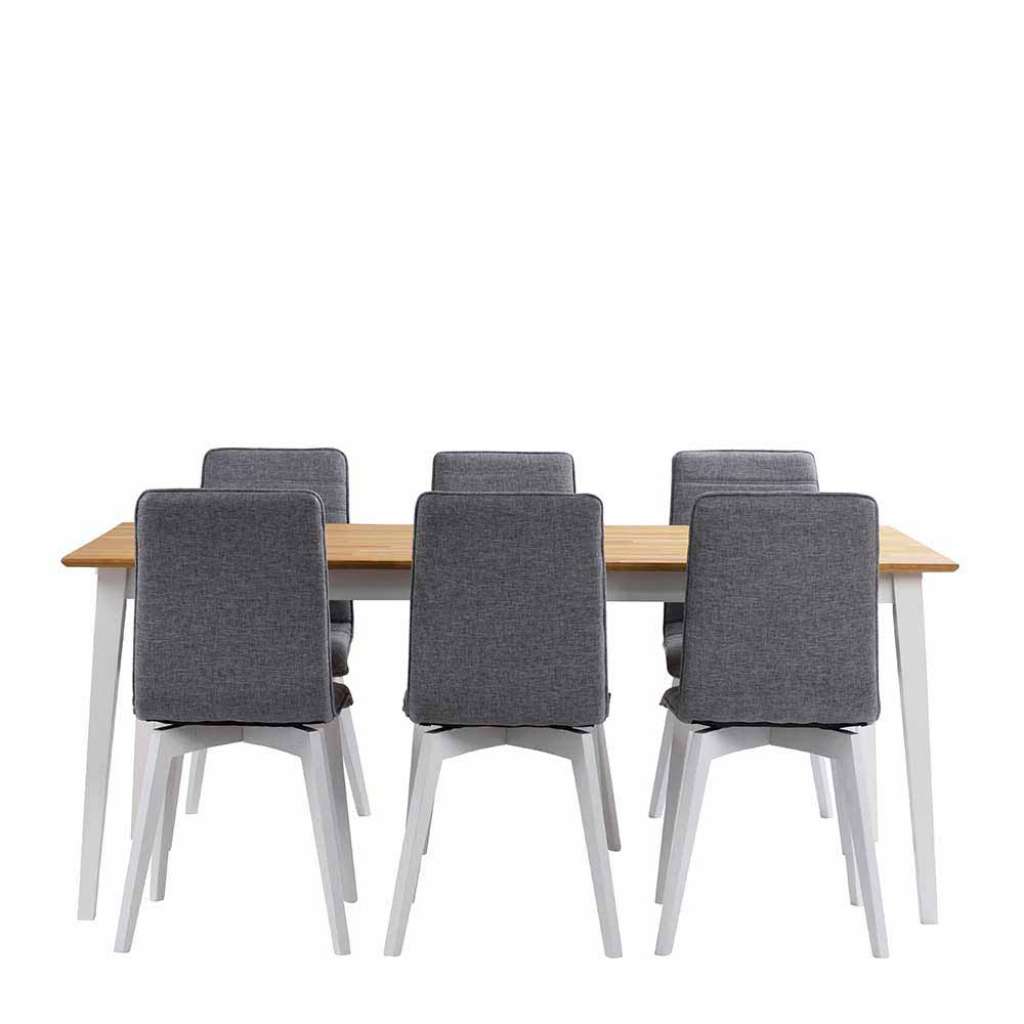 Design Essgruppe in Weiß Eiche massiv Grau meliert (7-teilig)