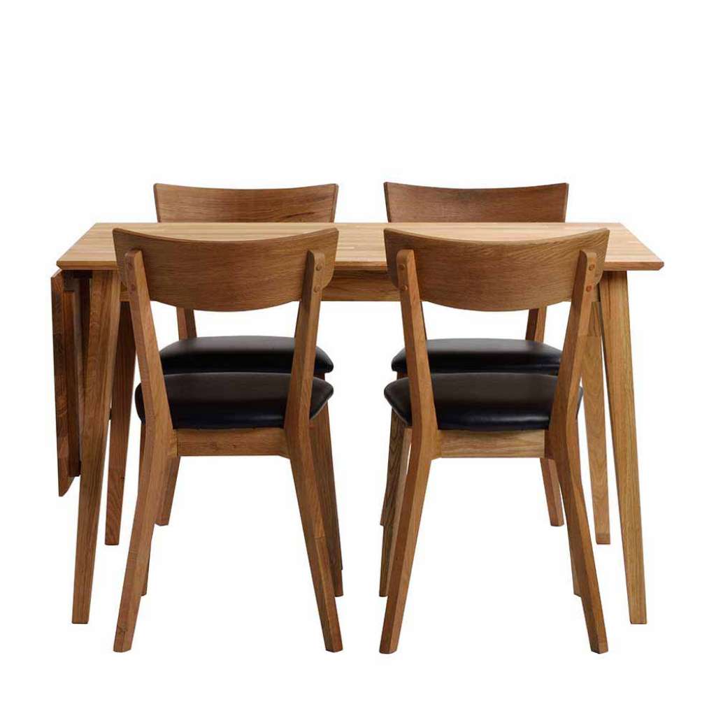 Küchengruppe aus Eiche Massivholz Schwarz Kunstleder (5-teilig)