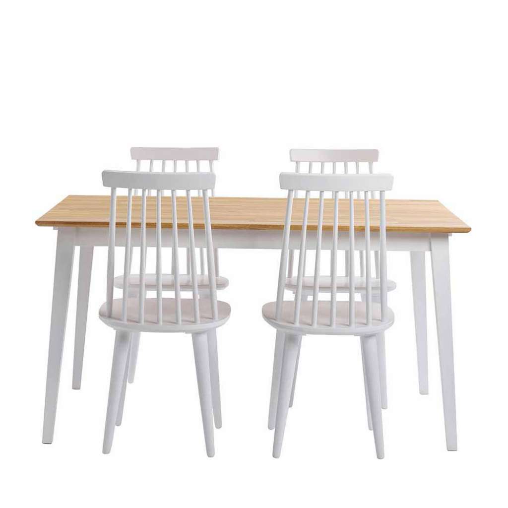 Esstisch mit Stühlen aus Holz massiv Eiche Weiß (5-teilig)