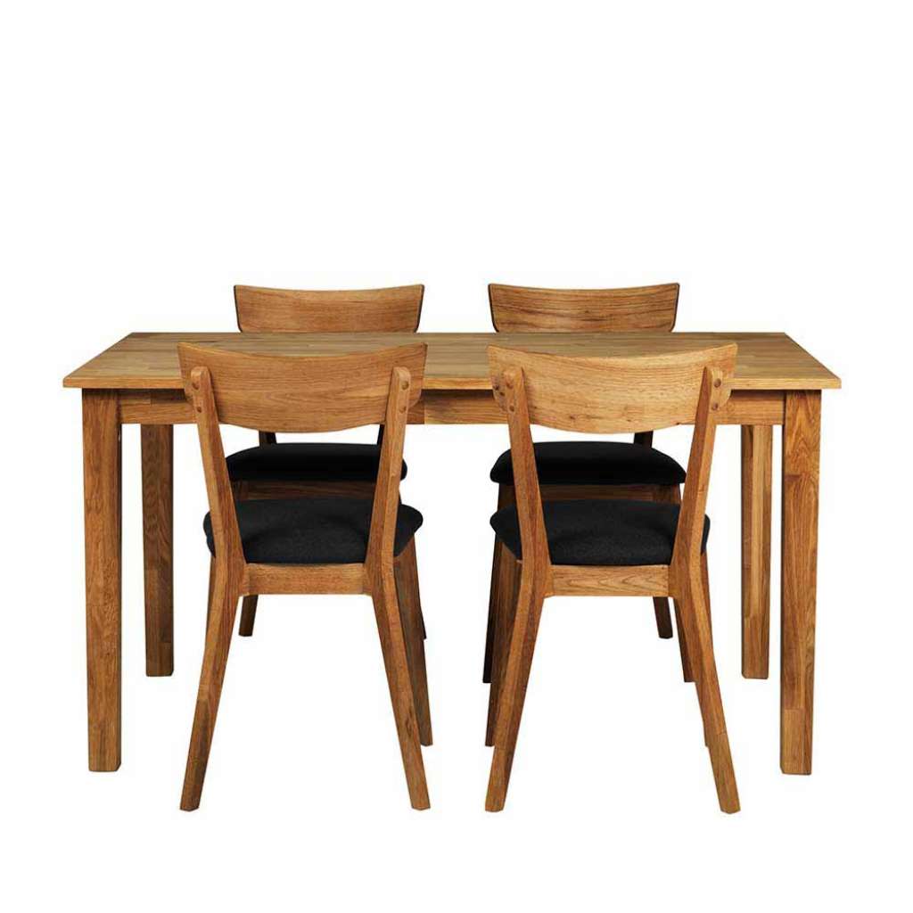 Küchen Sitzgruppe aus Eiche Massivholz Grau Stoff (5-teilig)