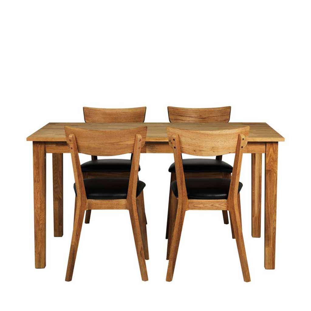 4 Stühle und Esstisch aus Eiche Massivholz Kunstleder Schwarz (5-teilig)
