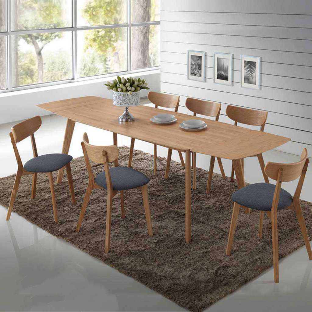 Essgruppe aus Eiche Grau Webstoff Tisch ausziehbar (7-teilig)