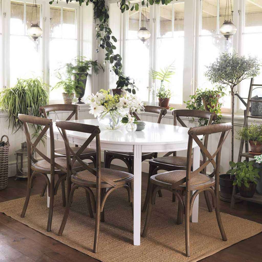Design Sitzgruppe in Weiß Holz Rattan (7-teilig)