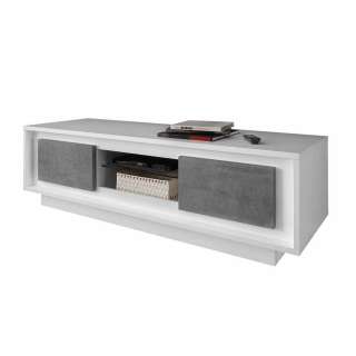 TV Lowboard in Weiß Beton Grau modern
