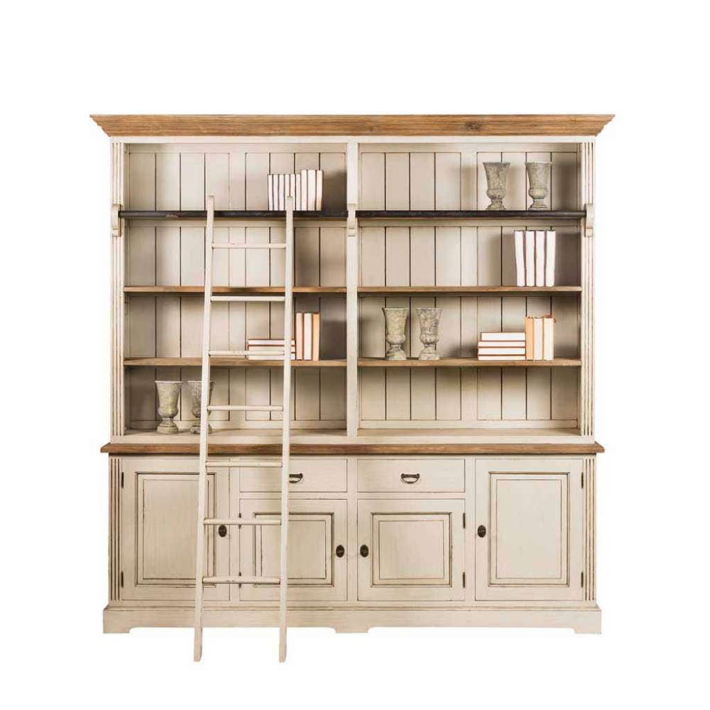 Buchschrank in Creme Weiß Teakholz furniert