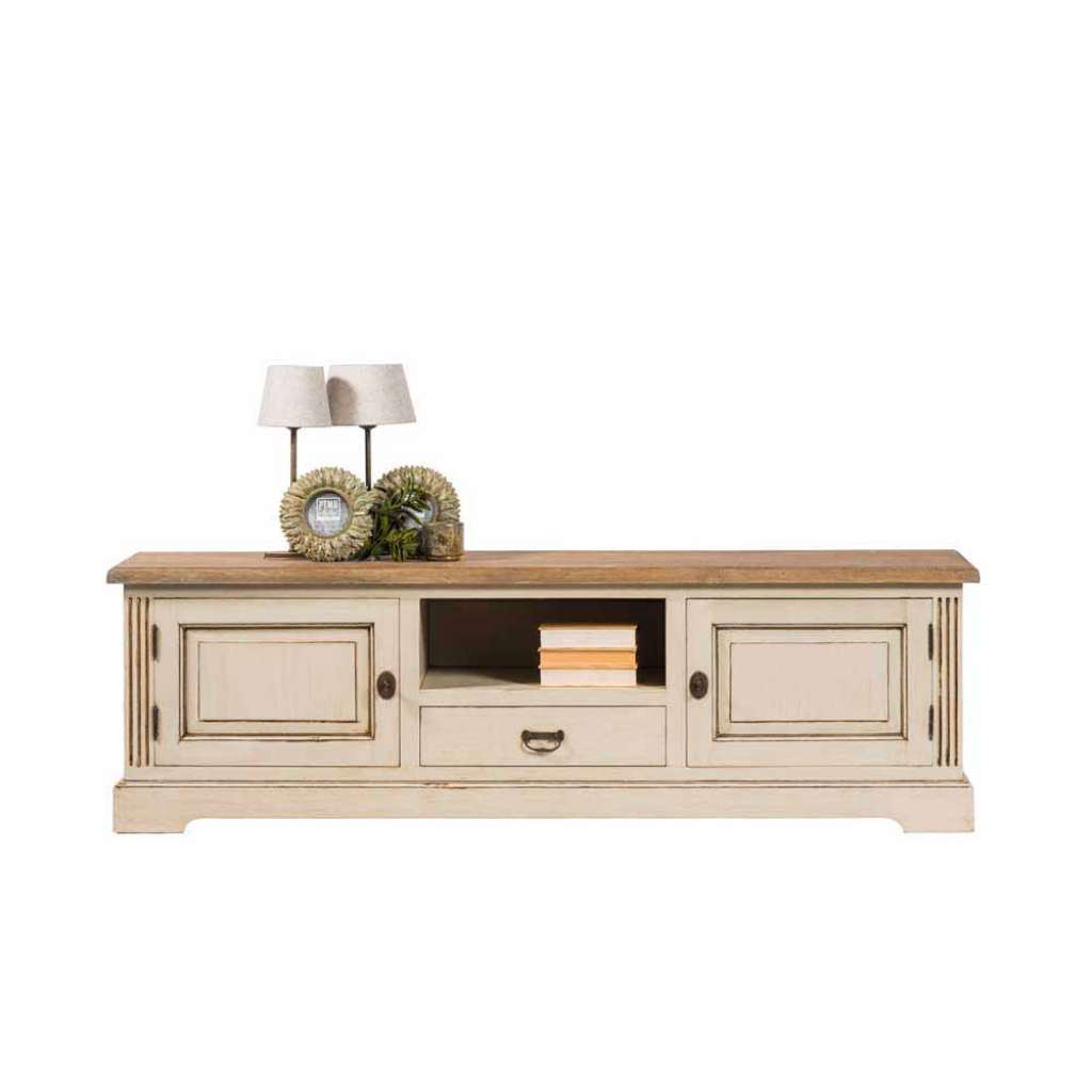 TV Lowboard in Creme Weiß mit Antik Finish Vintage Design