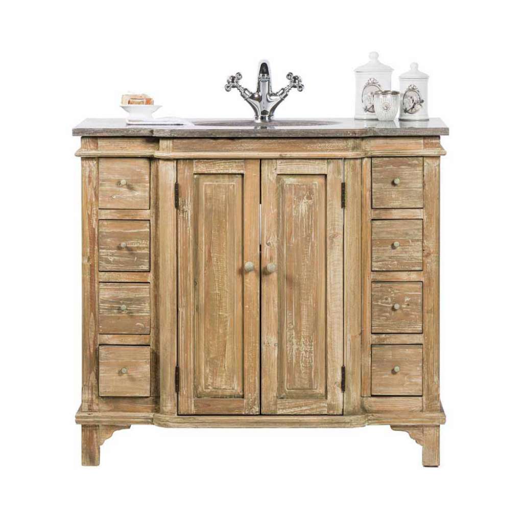 Badezimmer Waschbeckenschrank aus Kiefer antik mit Becken