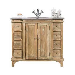 Badezimmer Waschbeckenschrank aus Kiefer antik mit Becken