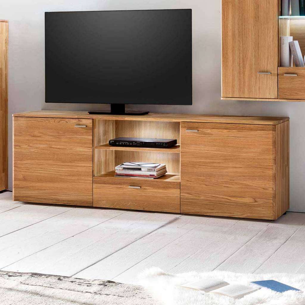 TV Lowboard aus Eiche Massivholz LED Beleuchtung