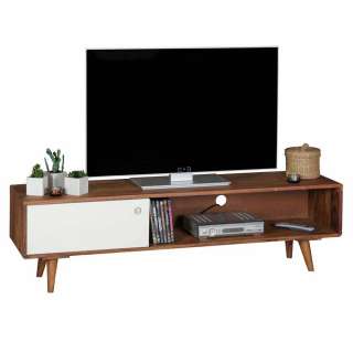 TV Tisch aus Sheesham Massivholz Weiß 140 cm