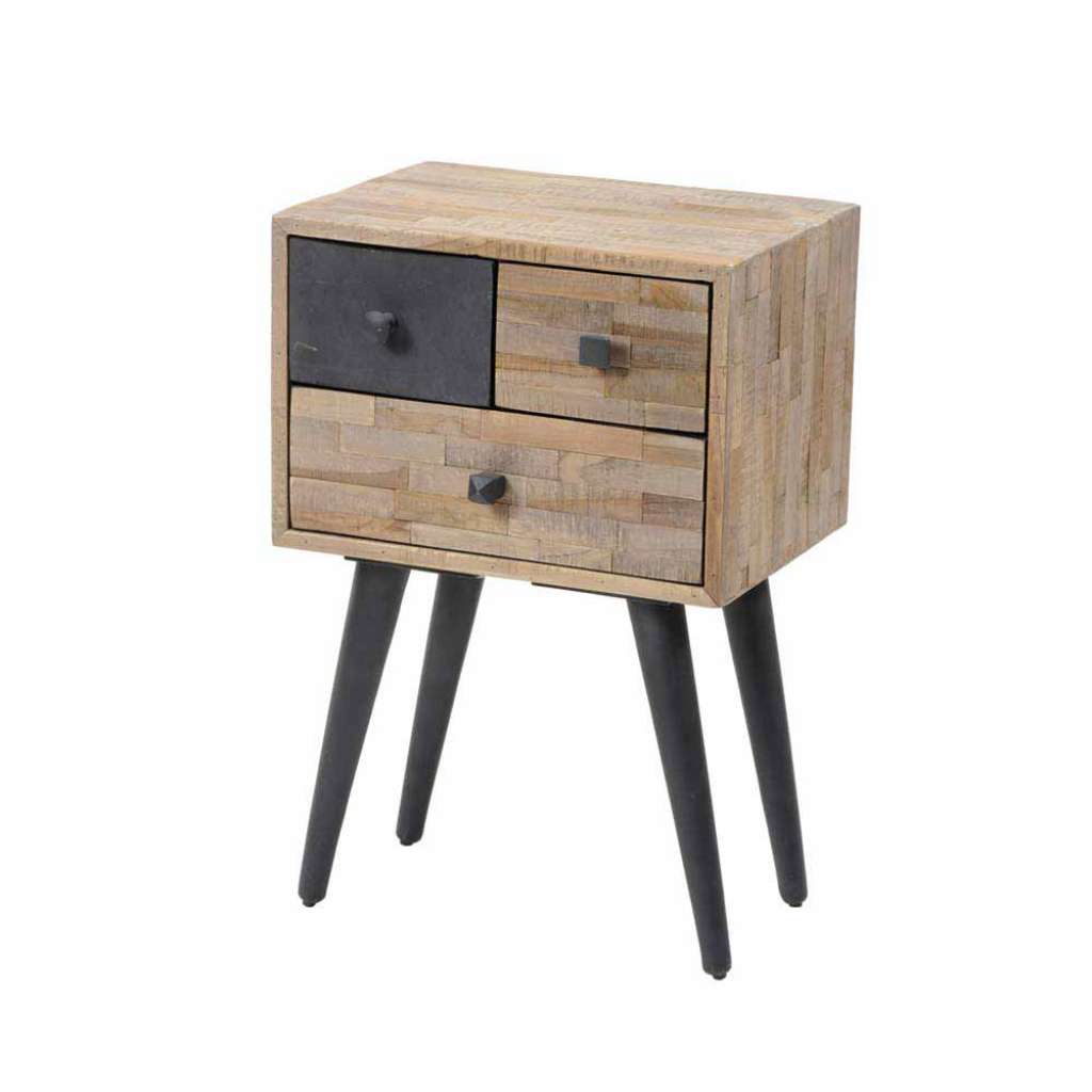 Nachtkonsole aus Teak Massivholz Metall