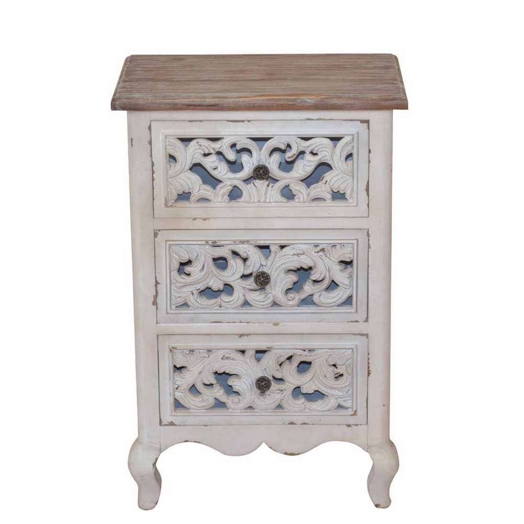 Hochkommode in Creme Weiß verziert Schubladen