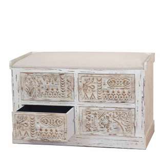 Shabby Chic Sitzbank mit Schubladen Weiß