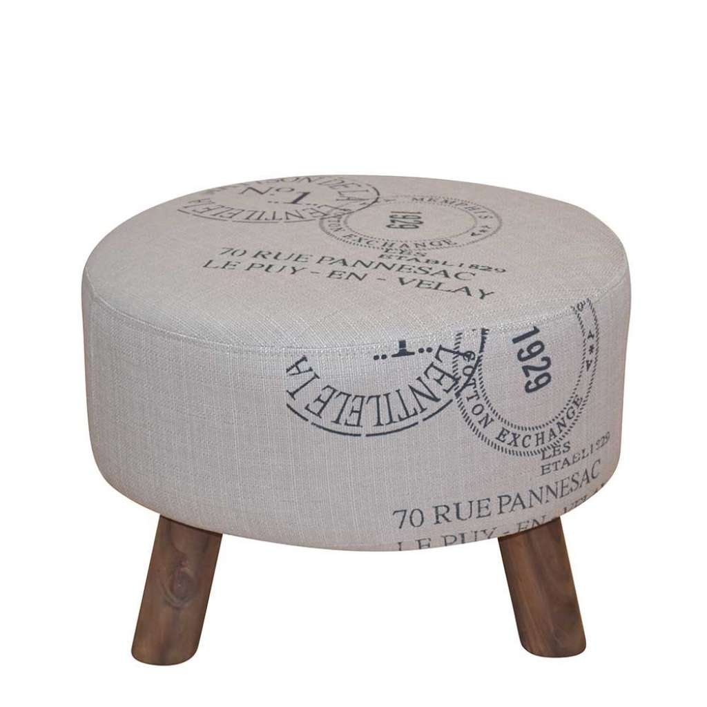 Sitzhocker in Beige Stoff Schrift Print