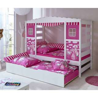 Prinzessin Bett mit Ausziehbett Weiß Rosa