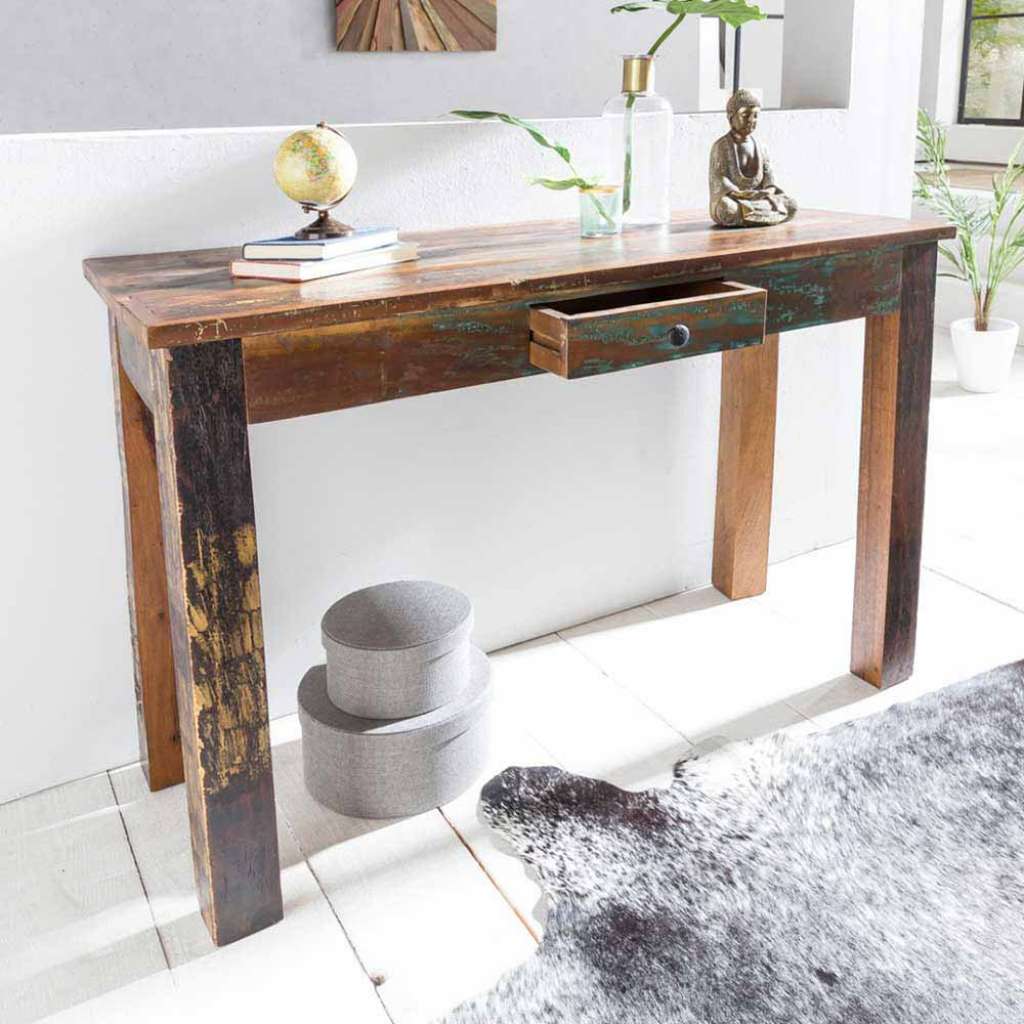Flur Konsolentisch aus Teak Recyclingholz Braun Bunt