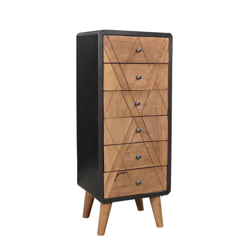 Schubladenkommode aus Teak Massivholz Stahl