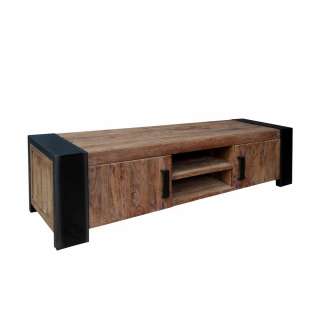 TV Board aus Teak Massivholz Metall Schwarz