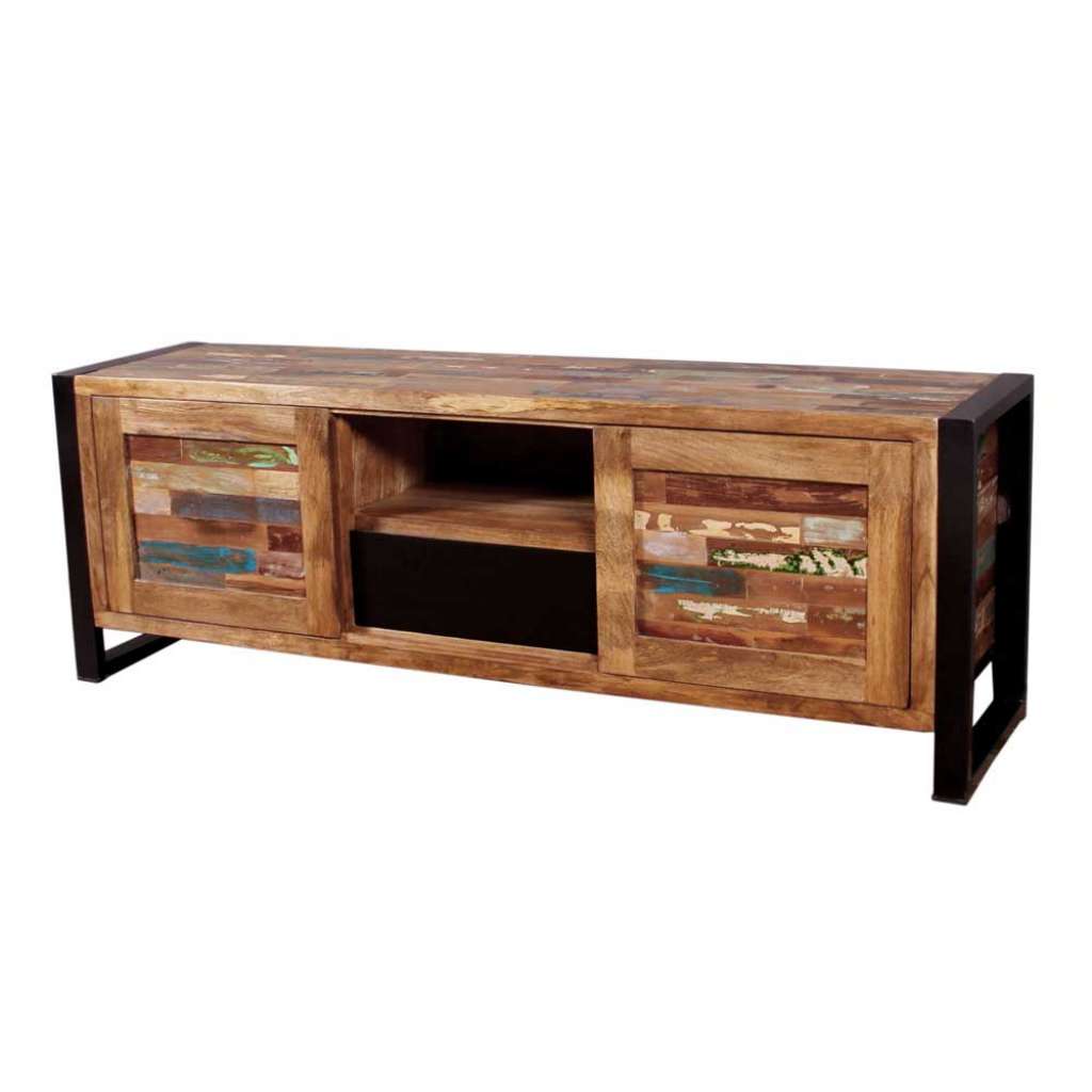 Design TV Lowboard in Bunt Recyclingholz Eisen
