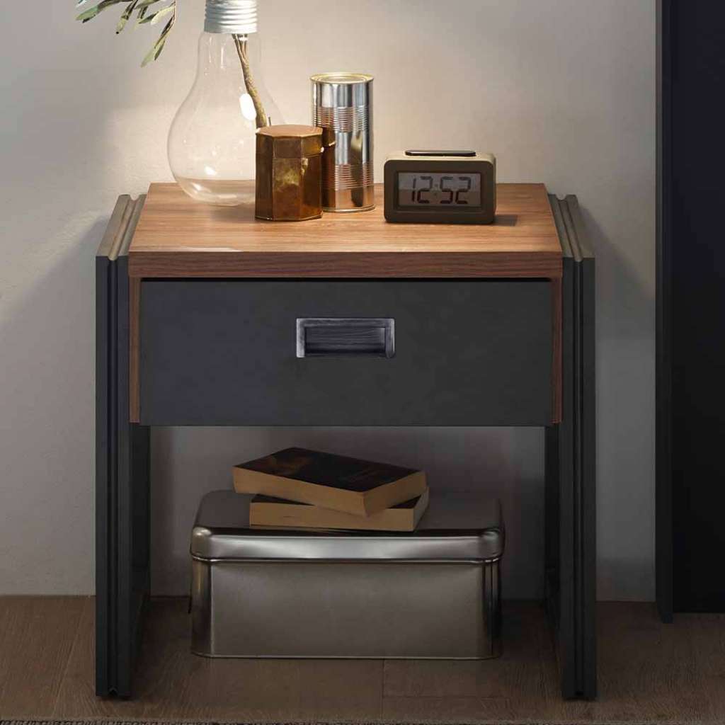 Nachtkonsole in Eiche dunkel Schiefer Grau Loft Design