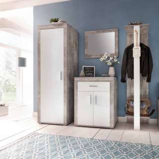 Dielenkleiderschrank in Weiß Beton Grau 60 cm