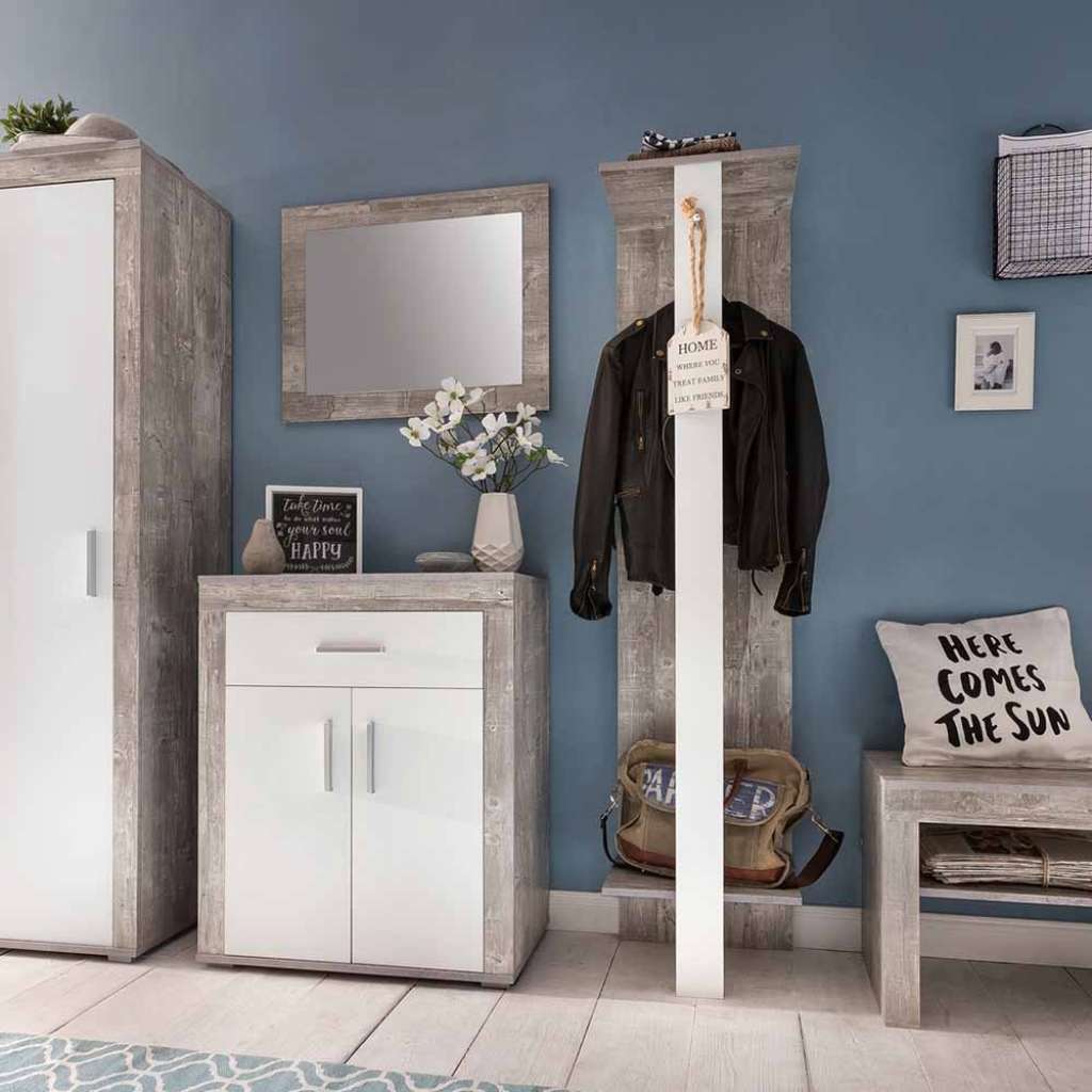 Wandpaneel Garderobe in Grau Weiß 40 cm breit